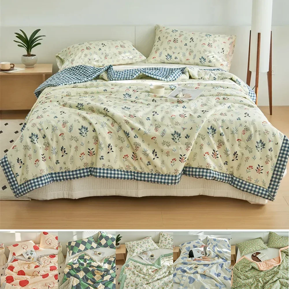 1PC Cotton Thin Quilt Lightweight Fluffy Summer Blanket Soft Breathable Summer Household Bedding Machine Washable Queen Quilt