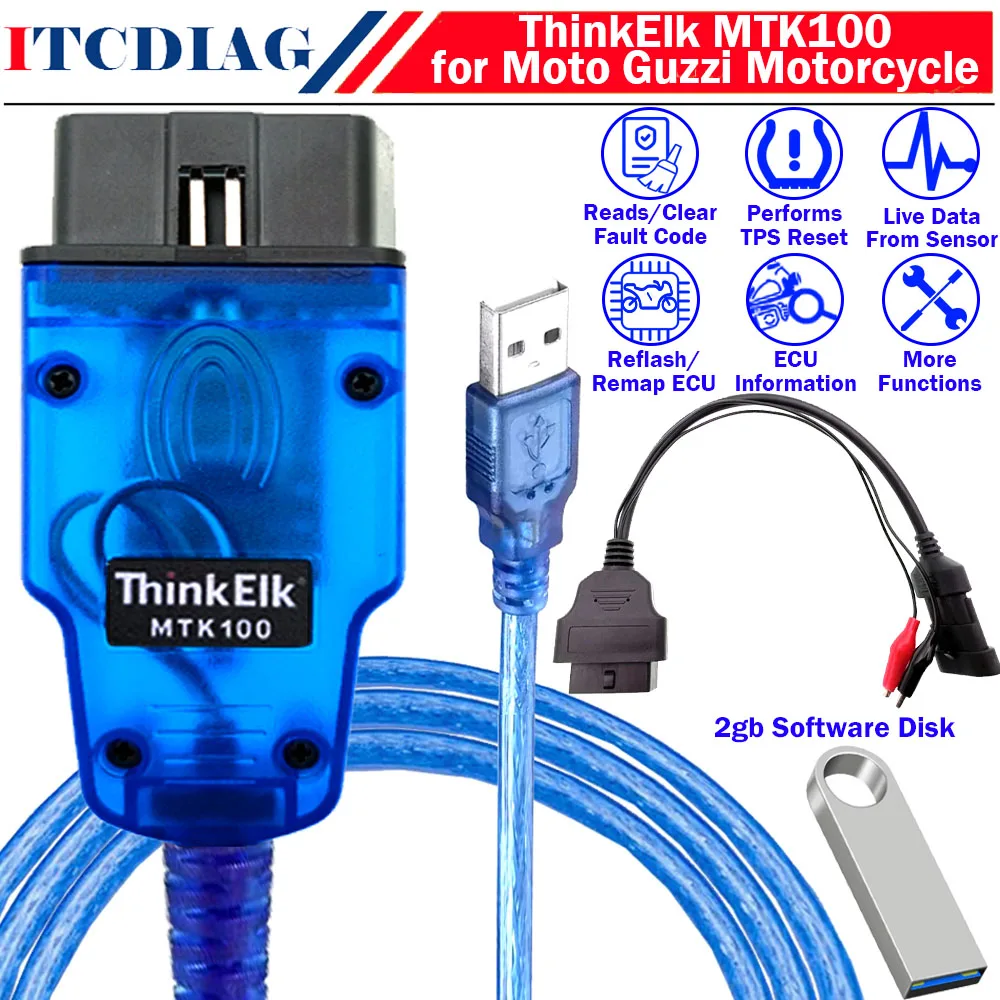 

ThinkElk MTK100 для Moto Guzzi, диагностический инструмент двигателя мотоцикла, чтение и запись ECU Eeprom, чистый код неисправности, TPS для мотоцикла, велосипеда