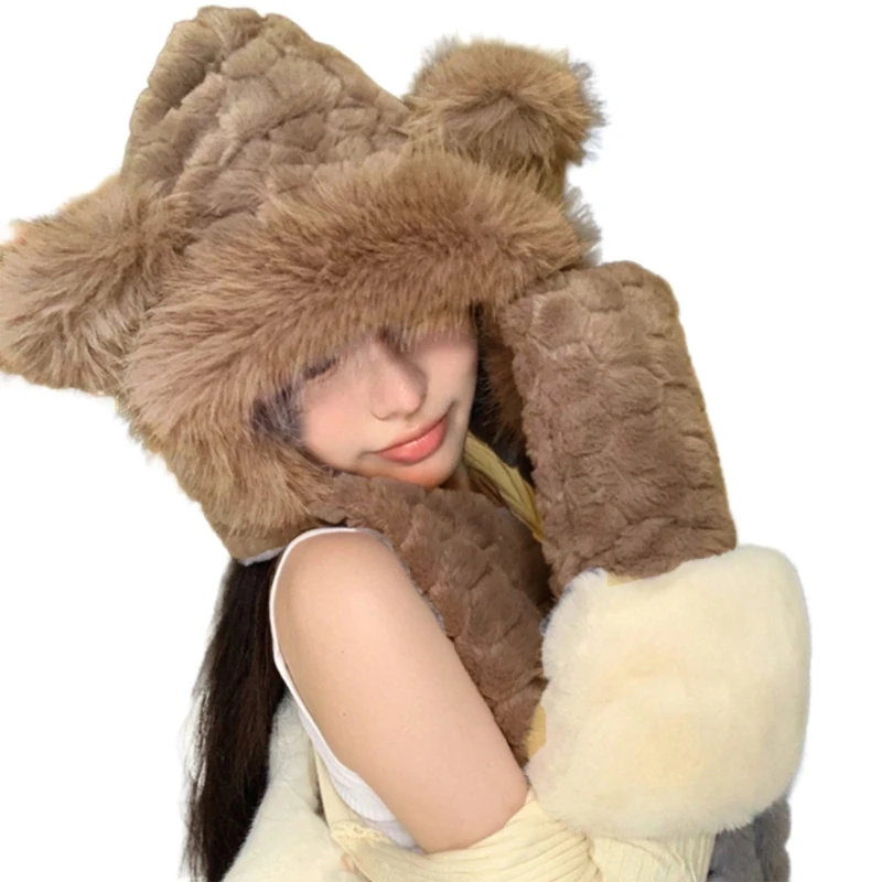 Gorro para niños, gorro grueso para cabeza, gorro oso peludo para escalar, gorros deportivos esquí, gorro oso,