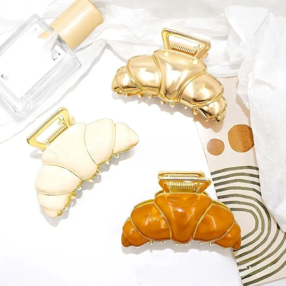 

Creative Hair Clip Croissant Hair Grab Shark Clip Headwear Cute Bread Hair Claw Geometry Hairpin Metal Shark Clip Girls