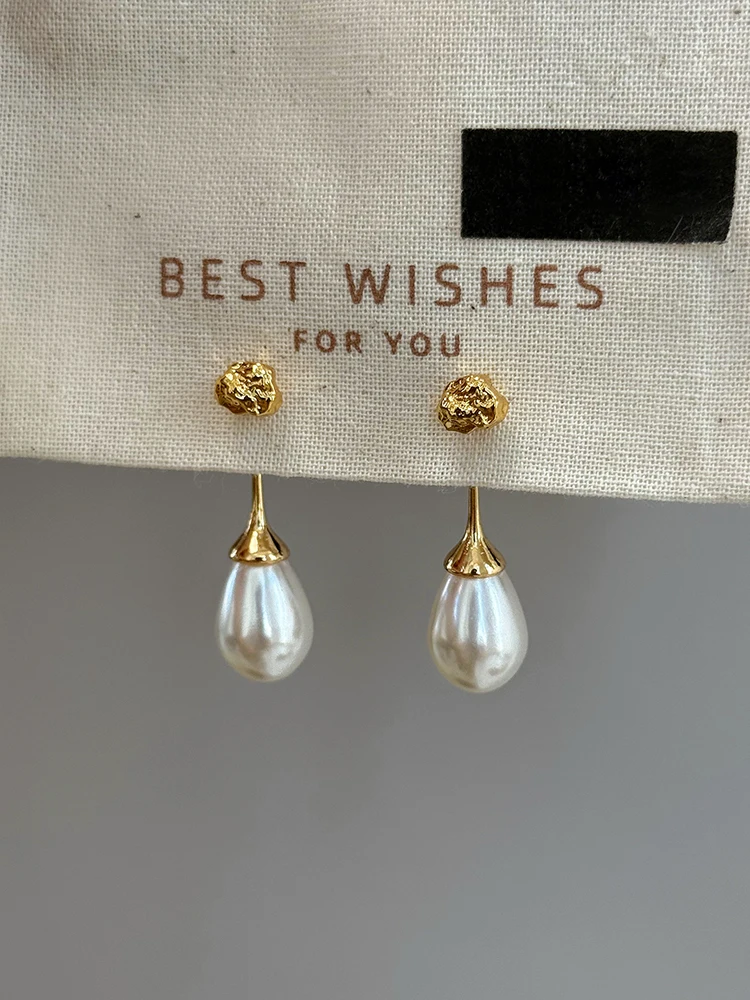 2026 Neue Imitationsperlen-Tropfenförmige Anhänger-Ohrringe in Goldfarbe für Damen, Eleganter Trendschmuck, Luxus-Accessoires für Partys – Detail 14