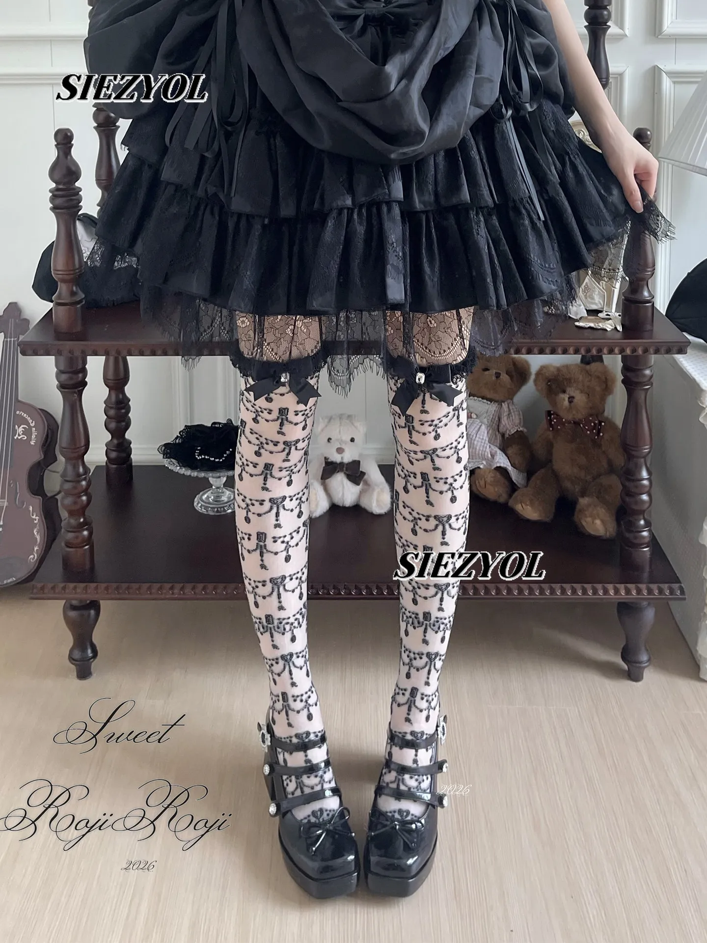 Japanese Original Sweet Bow Lolita Stocking Summer Versatile Medium Tube Glass Silk Ultra-thin Long Socks Lace Knee High Socks