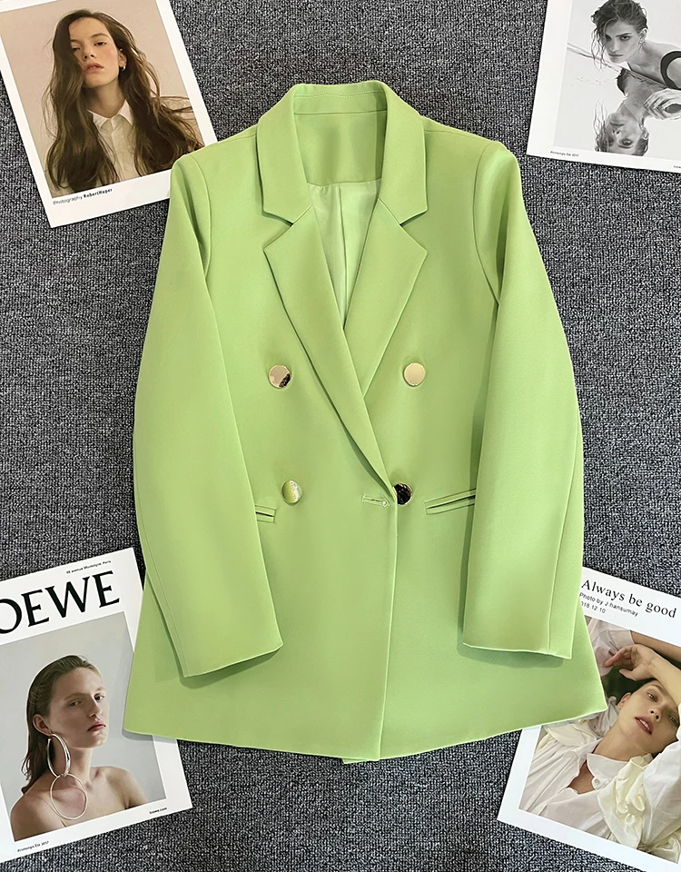 Fashion Office Lady Suit Jacket Women's Clothing 2024 Spring Autumn New Candy Green Double breasted Blazers Suits fp126