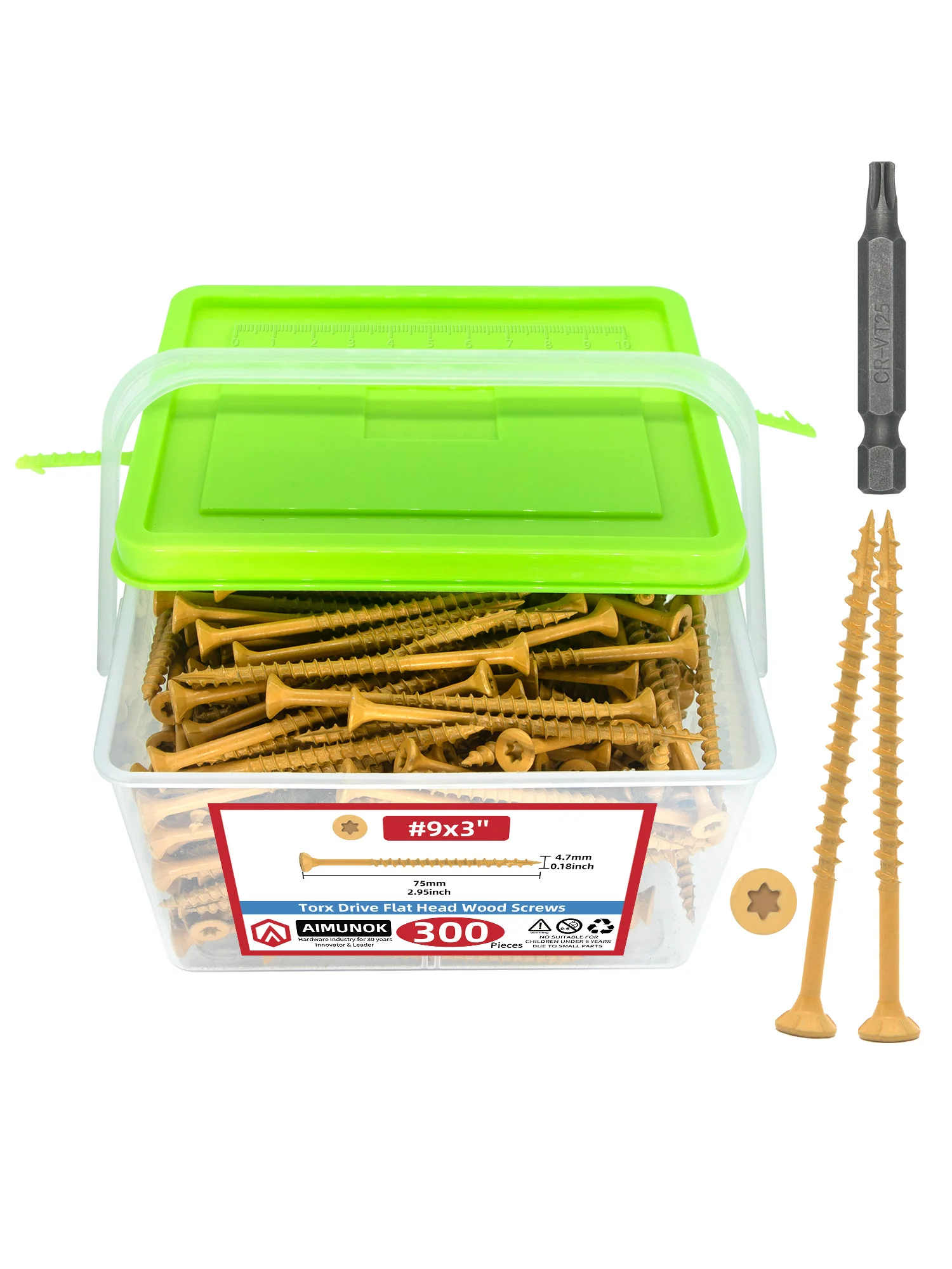 300Pcs Yellow Torx Countersunk Cut Tail Wood Screws Anti Corrosion Fastener Set with Torx Bits
