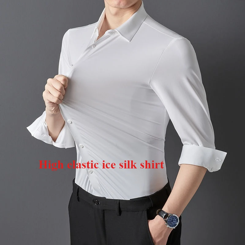 

Ice Silk Stretch Shirt Men SS25 | Non-Iron Business Casual Luxury | Seamless Cooling Long Sleeve Office Travel Essential Summer