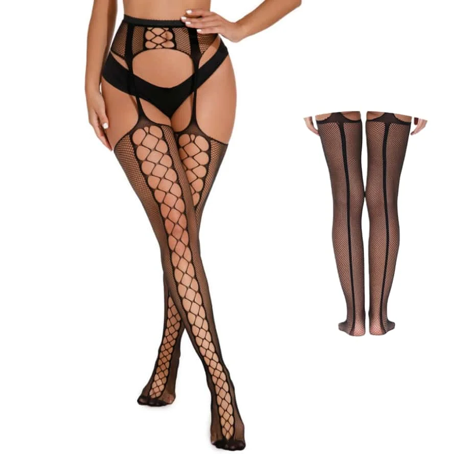 NEW Fishnet Garter Belt Stockings Suspender Pantyhose Gothic Lolita Girls Cosplay Thigh High Sexy Tights for Women Plus Size 3XL