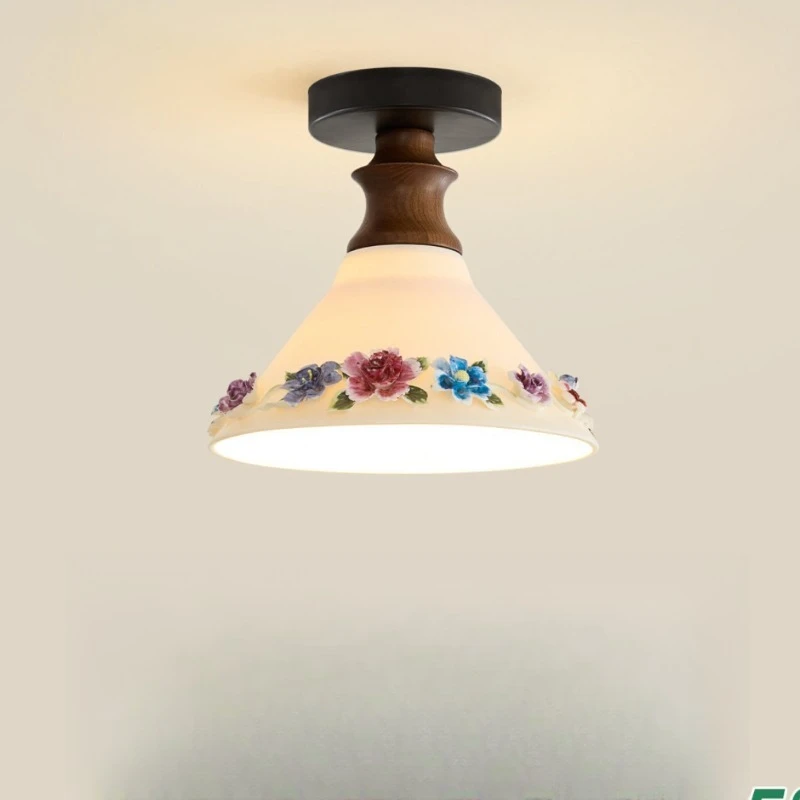 

Medieval art department flower ceramic chandelier French retro entrance corridor restaurant balcony bedroom bedside hand-painted