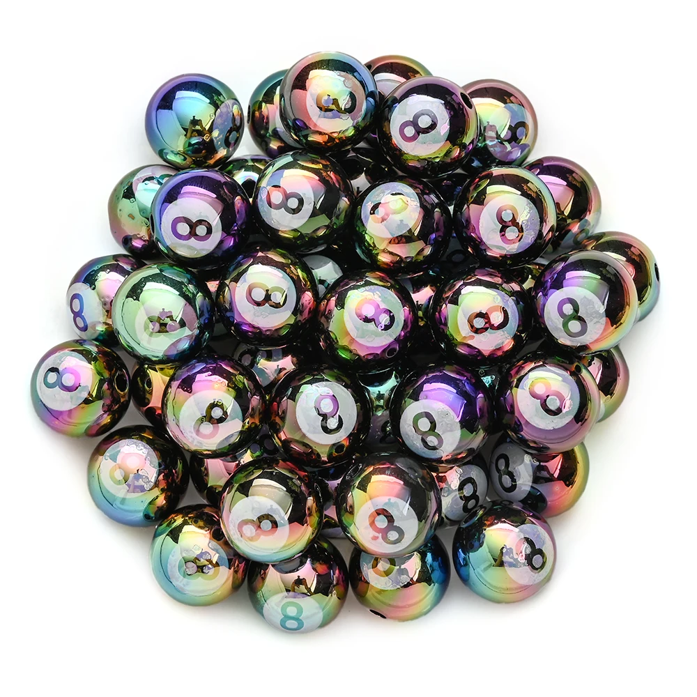 10Pcs 15mm Acrylic Round Beads Black Number 8 Focus Bead For Handmade Pacifier Chain Clip Dummy Holder Baby Toys Making