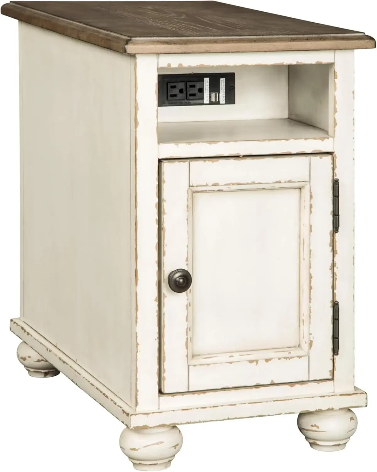 Realyn French Country Chair Side End Table, Cabinet Storage with Shelf, Outlets and USB Ports, Wood, 14" W x 24" D x 23.13" H, C