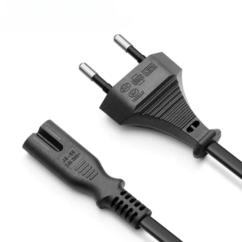 European standard power cord with plug cable 2-core 8-character tail European standard