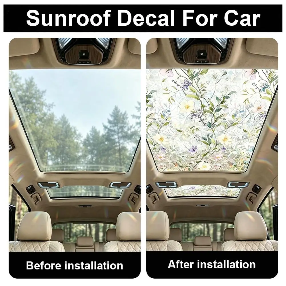 Floral Stained Glass Car Sunroof Static Cling Film Privacy Sun Protection Decal Rainbow Effect Window Sticker Sunroof Tinting view 2