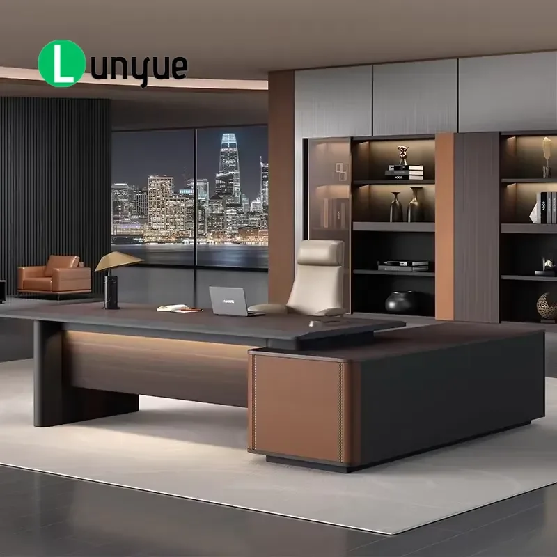L Shaped Executive Desk with Side Cabinets Modern Wooden Design for Corporate Office High End Furniture