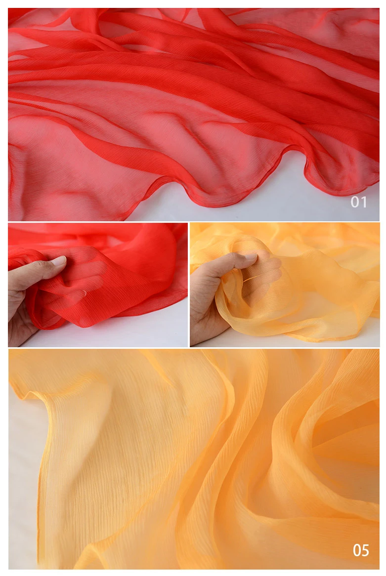 100% Mulberry Silk Crinkle Chiffon Fabric Soft 6M/M Pure Color Georgette DIY Sewing Supplies Cut By Meter