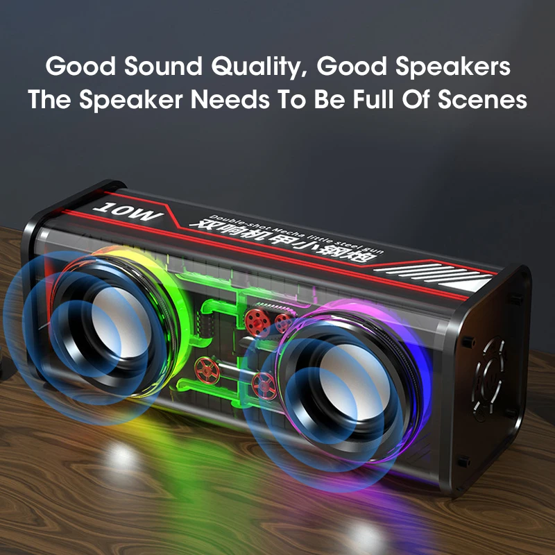 V8 TWS Bluetooth 5.0 Portable Dual Tone Transparent Speaker RGB Light Wireless Subwoofer for Sports Audio