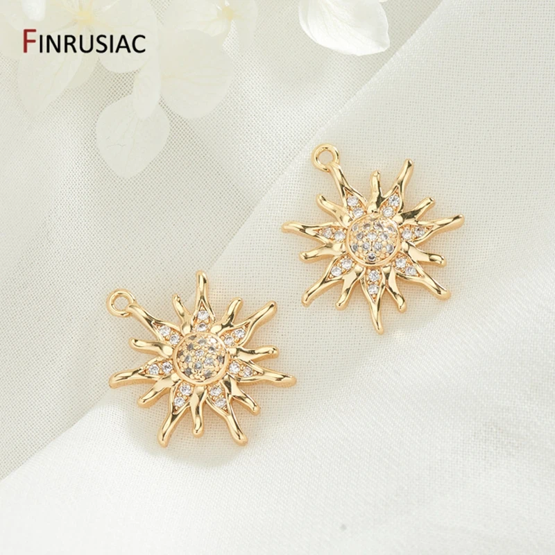 Trendy 14K Gold Plated Brass Zircon Honeycomb Pendant Heart Sun Charms For DIY Handmade Necklace Jewelry Making Accessories