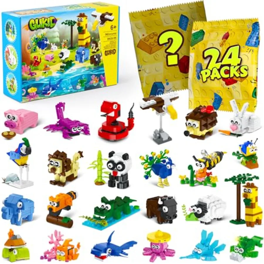 

24 упаковки подарков для вечеринок (на 4-8 и 8-12 человек), 961 шт. мини-конструкторов в виде животных в пакетах-сюрпризах для Пасхи, Дня святого Валентина, Дня рождения, подарочных наборов