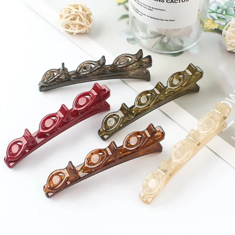 Solid Color Braided Hair Clips Korean Fashion Duckbill Hairpins with 3 Small Clips Rhinestones Girls Bangs Clip Styling Barrette