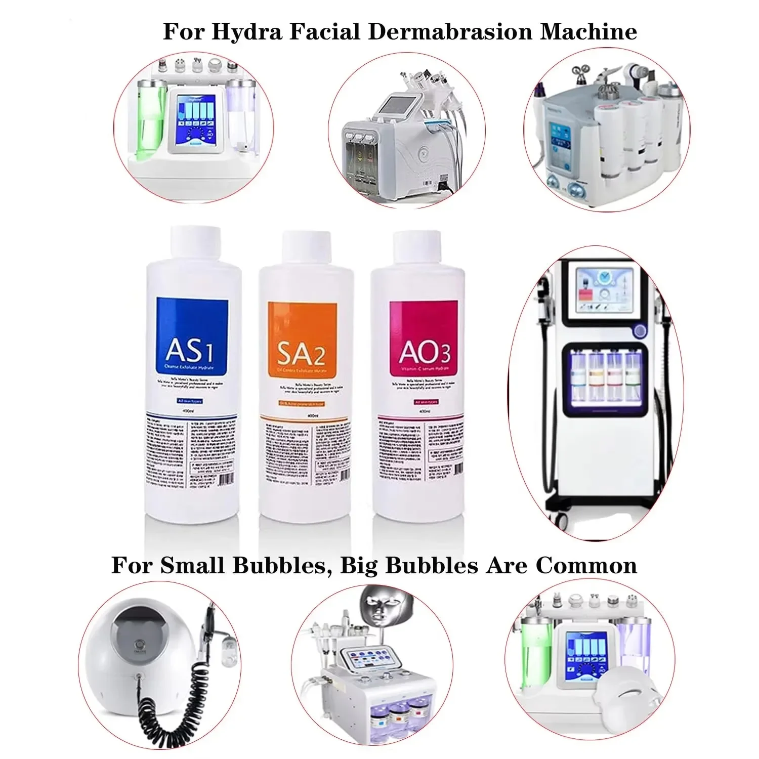 3ขวด As1 Sa2 Ao3ผิวลอกเซรั่มดูแลผิวหน้าสำหรับ Hydra Dermabrasion ขนาดเล็กเครื่องเป่าฟองทำความสะอาดอย่างล้ำลึก