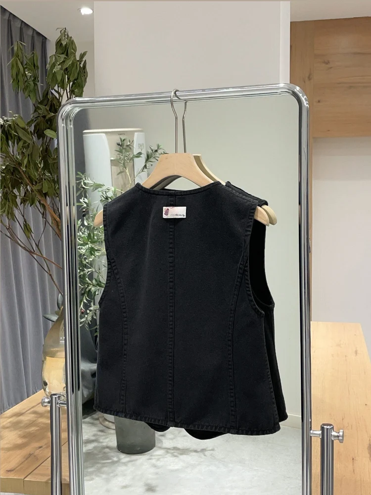 

Noxiao La Authentic Spring 2025 New Sle Универсальный джинсовый жилет Бренд AU Park Bo Young Cotton 00% V-ne с застежкой на одной пуговице