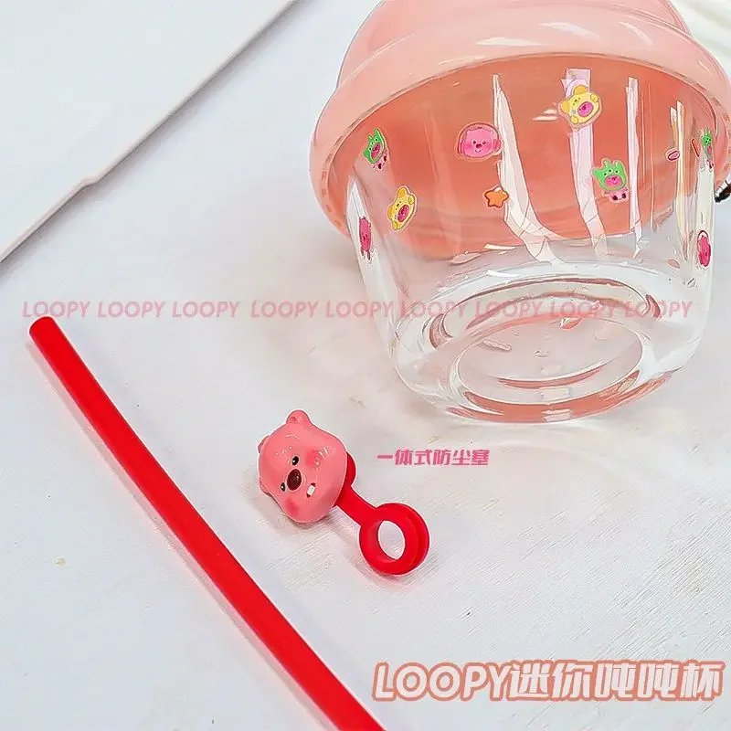 Ins High-looking Mini Glass Water Cup Coffee Cup Portable Dundun Milk Cup Fat Straw  Cartoon Cute