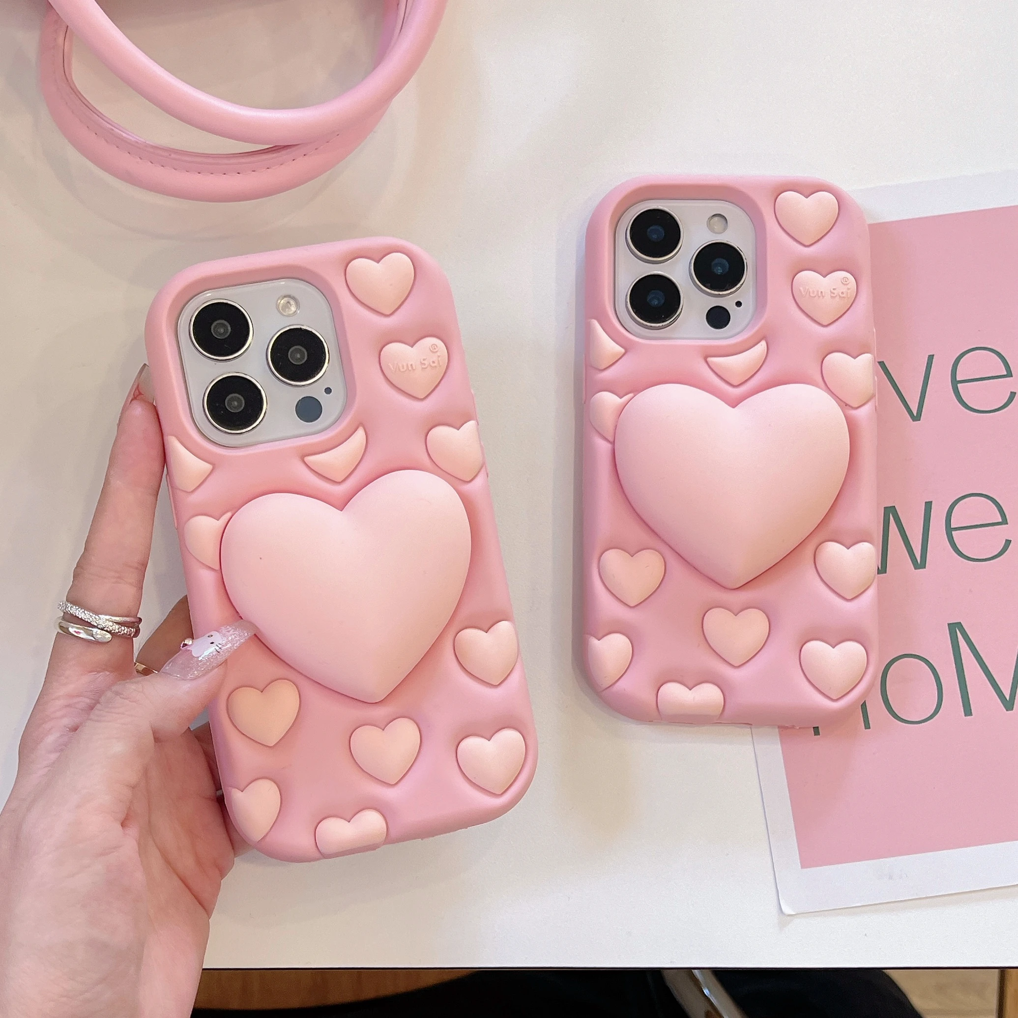 

3D Cute Cartoon Pink Big Heart Soft Silicone Phone Case Back Cover, iPhone 12, 13, 14, 15, 15Promax, 16 Pro Max Shockproof Shell
