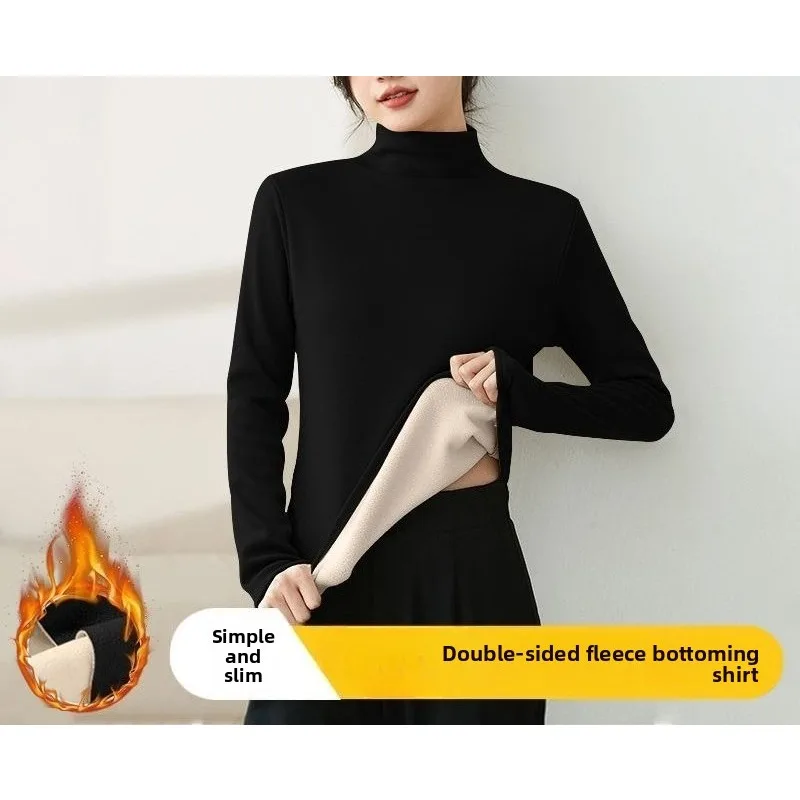 Autumn new Women's Thermal Underwear Winter Bottom Shirt Solid Semi High Collar Long Sleeve Basic T-Shirt Heating Pullovers top