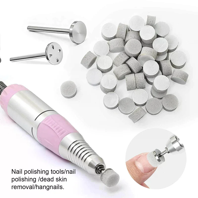 50pcs 10 Mm Self-Adhesive Replaceable Sponge Buffing Pads Stainless Steel Disk For Pedicure Polish Accessories
