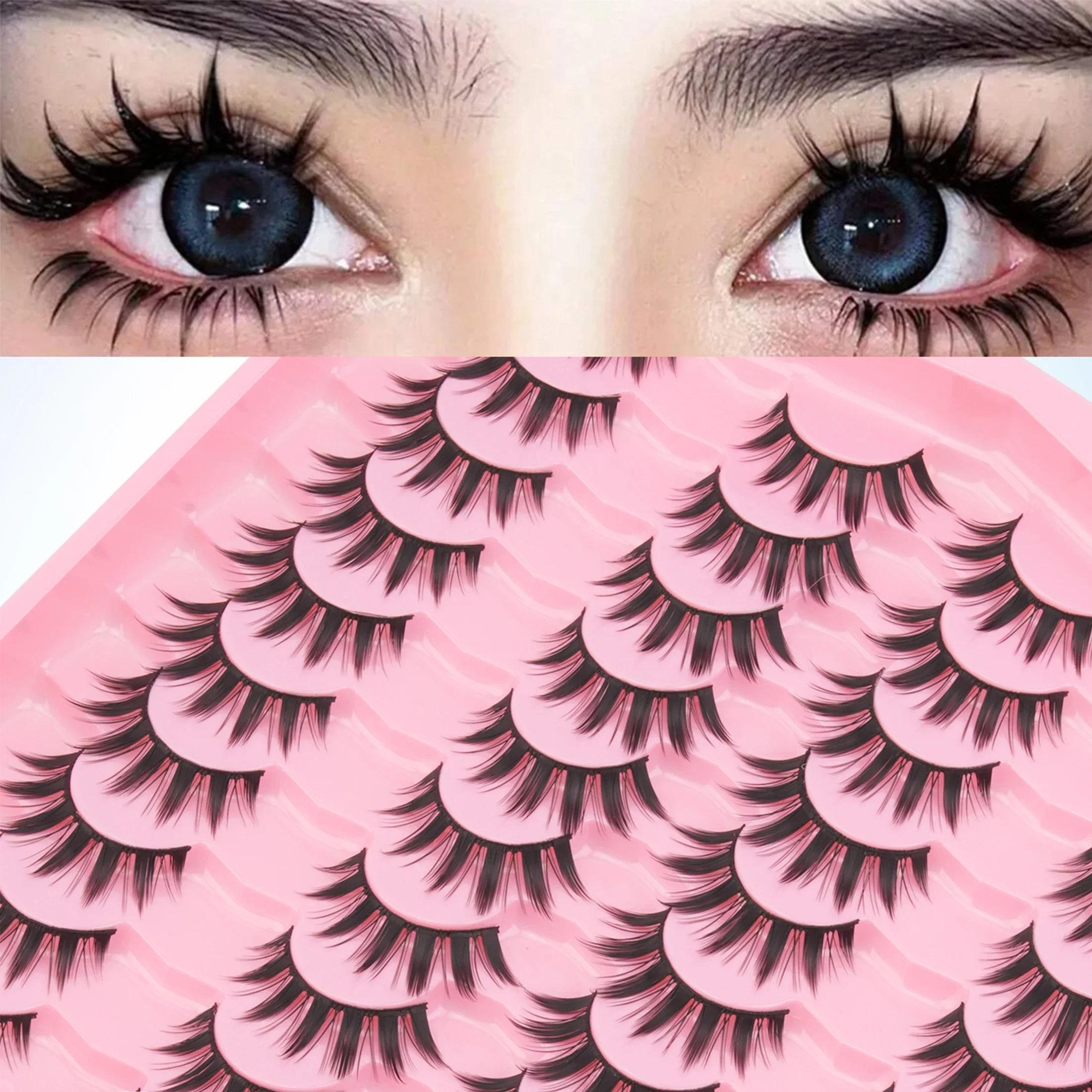 20 Pairs Anime Spiky Strip Lashes Wispy 3D Faux Mink Dramatic Soft Reusable False Eyelashes for Cosplay Makeup