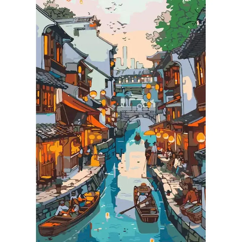 

GATYZTORY Town Painting By Numbers Hand Painting Paint With Numbers Landscape Paint for Painting Home Decoration Drawing Kit