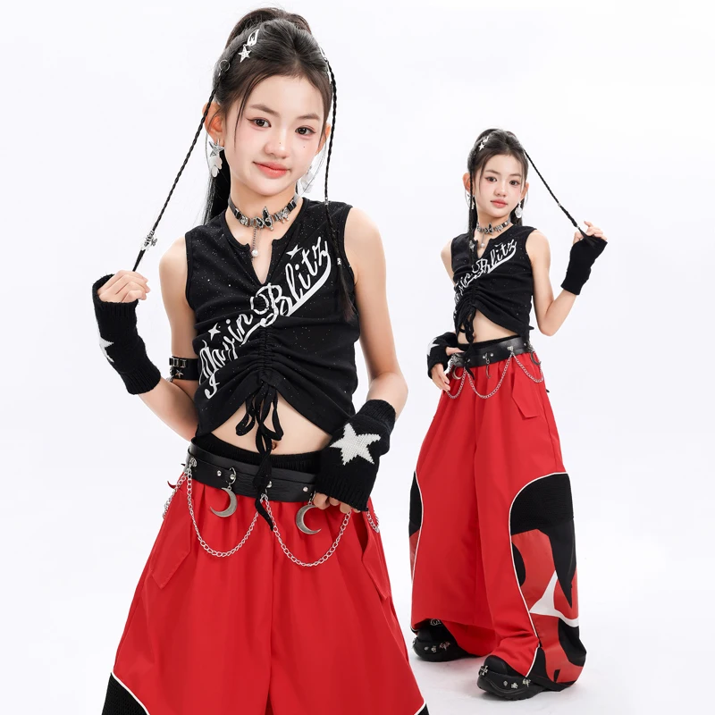 

Summer Group Performance K-pop Outfit Kids Hip Hop Clothing Girls Jazz Dance Costume Children Ballroom Dance Suits XS11629
