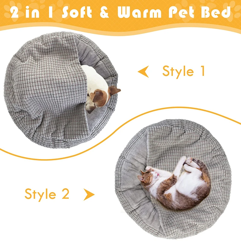 Benepaw Cozy Dog Bed Hooded Fluffy Orthopedic Round Donut Pet Cuddler Anxiety Calming Bed Washable Soft Nonslip Puppy Cat Cave