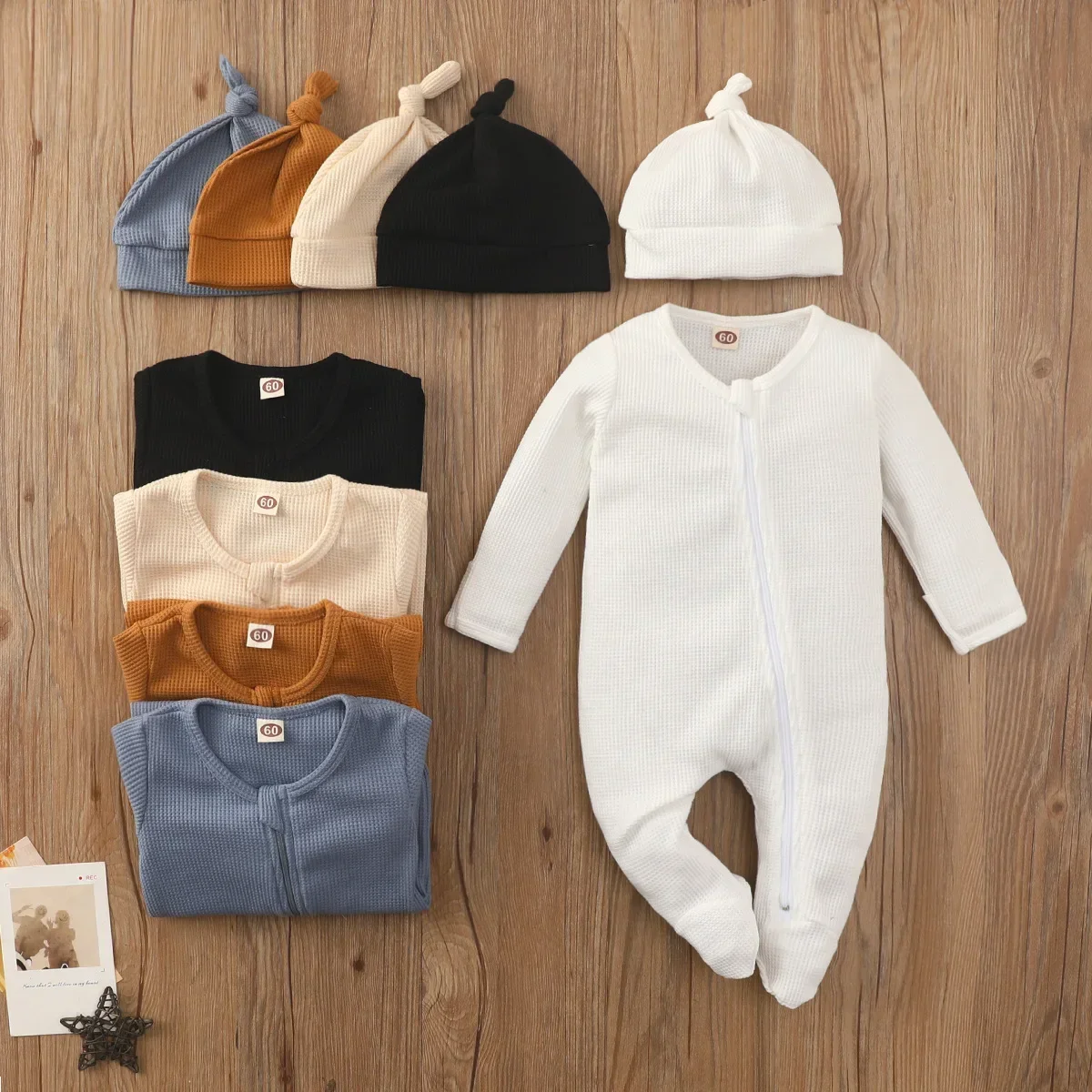 Boys Girls Jumpsuit Clothes Newborn Baby Solid Colour Long Sleeve Zip Bodysuit Infant Babe Romper  3-6-9-18M for  Four Seasons