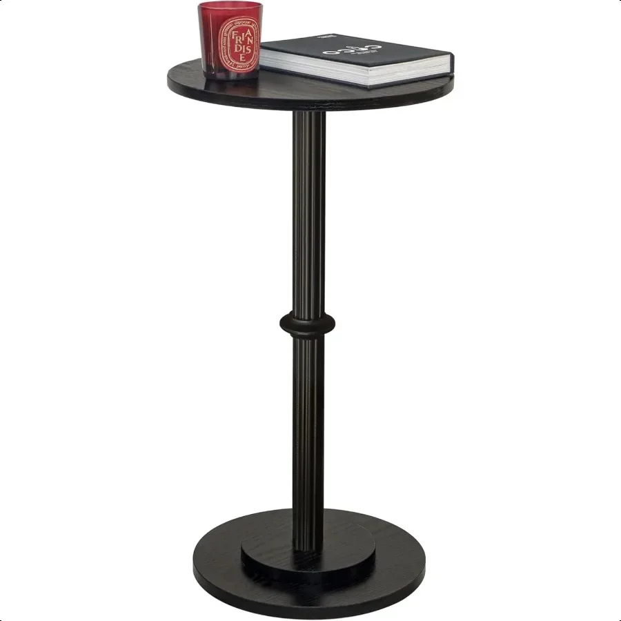 

Drink Table Small Side Table for Small Spaces Modern Round End Table with Fluted Wood Leg Black