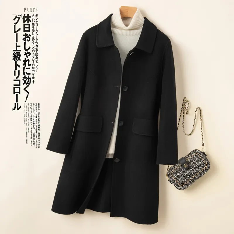 Autumn Winter New Wool Woolen Coat Women Long Wool Overcoat Double-faced Cashmere Jackets Single-breasted Doll Collar Outerwear