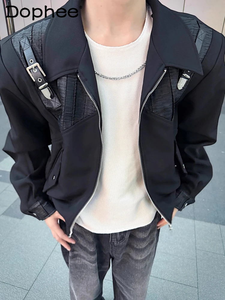 

Мужские осенние новые красивые куртки с лацканами 2025, мужские модные стильные пальто с металлической пряжкой, мужские модные куртки на молнии