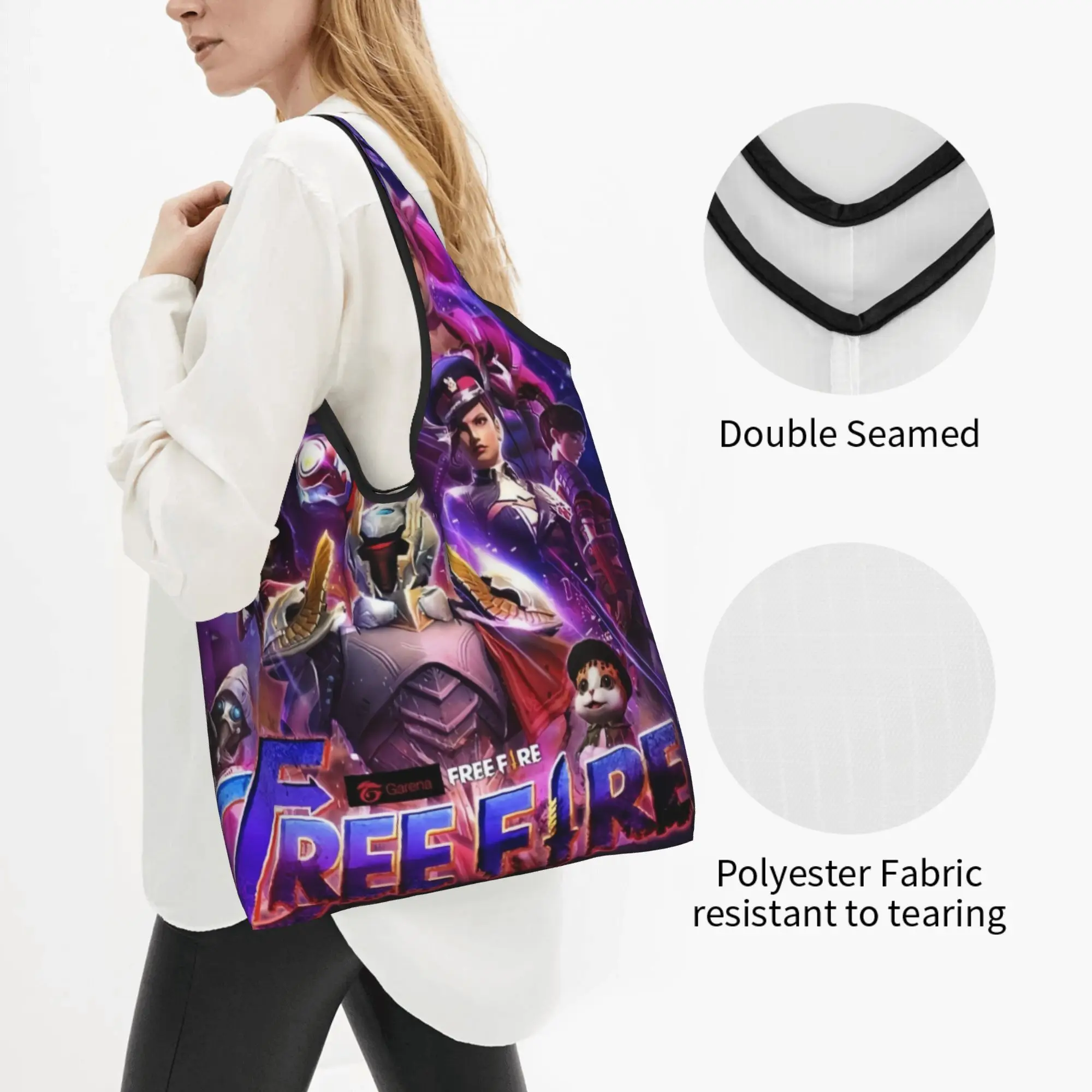 Reusable Garena Free Fire Game  Shopping Bag Women Tote Bag Portable  Groceries Shopper Bags