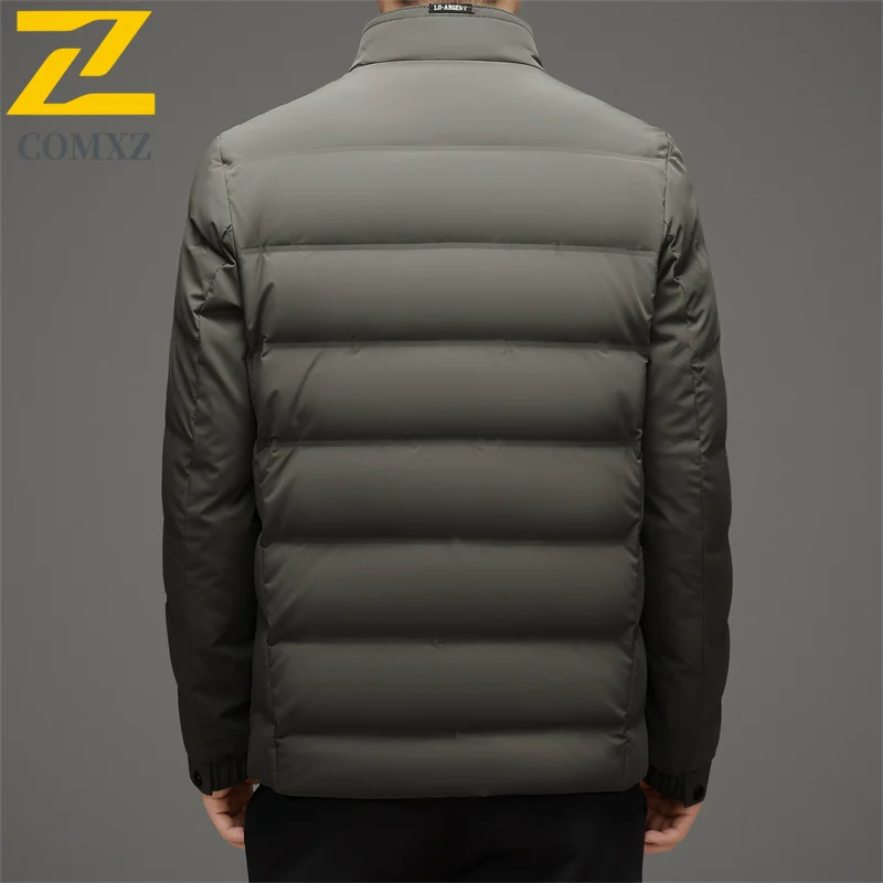 COMXZ Luxury Men Down Jacket 2025 Leisure Stand Collar Commute Office Lightweight Puffer Jacket Hiking Comfortable Winter Parka