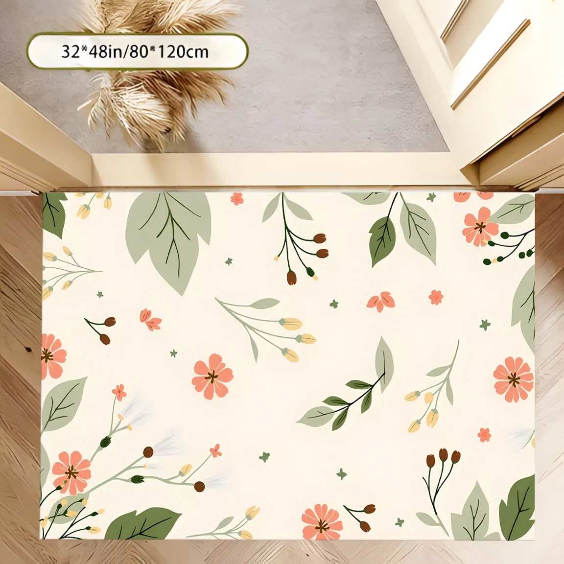 Delicate Foliage Floral Print Rug, Refreshing Minimalist Carpet for Living Room Bedroom, Cozy Home Decor