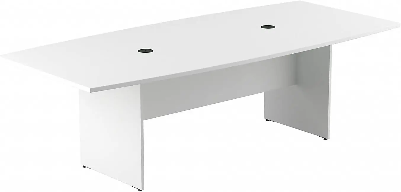 Conference Table for 6-8 People with Wood Base in White  Boat Shaped 8 Foot Desk for Office Boardrooms and Training Rooms