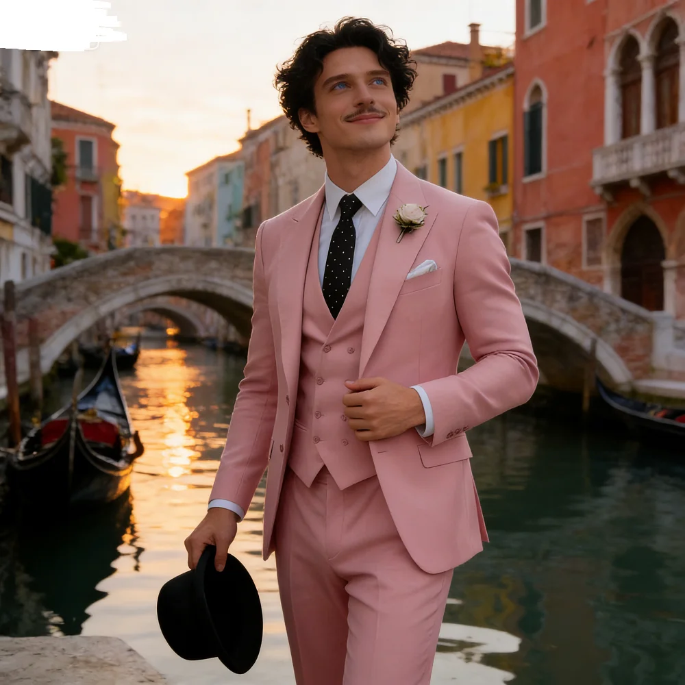 

Novo бежевый деловой костюм для курения из 3 предметов, мужской терно, уникальный свадебный костюм для жениха, деловой костюм, куртка, жилет, брюки, комплект