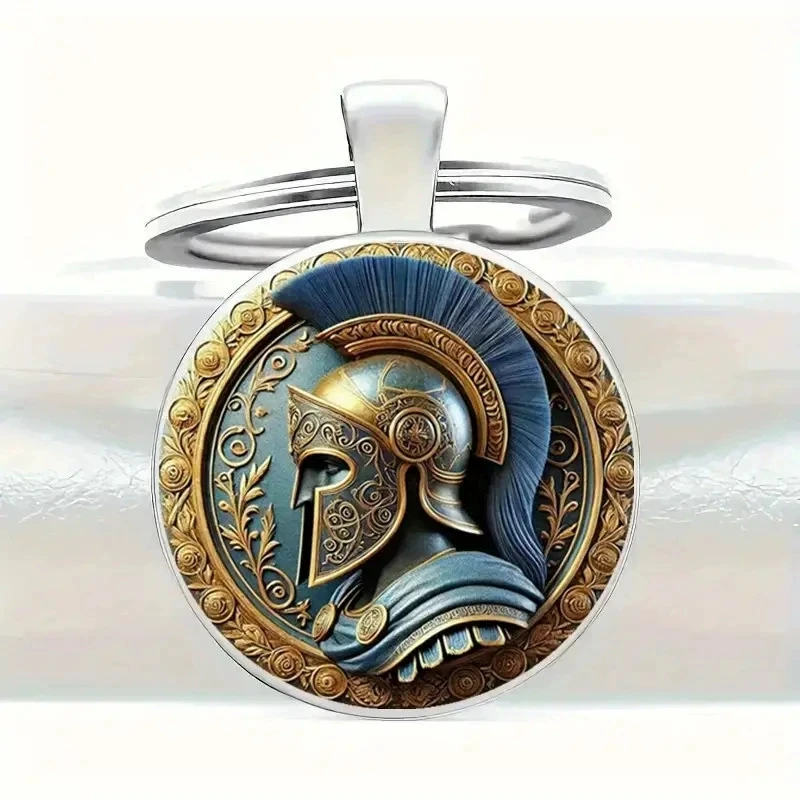 

Exquisite retro Roman warrior helmet pattern glass alloy pendant keychain