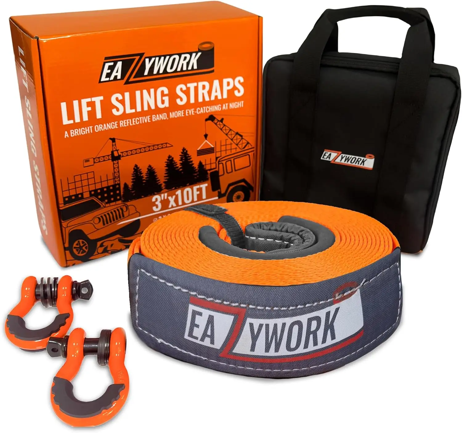 

Ремни для подъема грузов 3x10 футов, сверхпрочные, грузоподъемность 25000 фунтов, с D-образными кольцами и сумкой для хранения