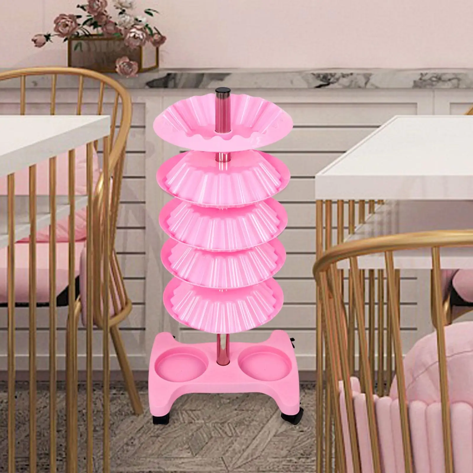 

Salon Trolley with Wheels Mobile Utility Cart Beauty Equipments Cart Lipstick Organizer Stand Nail Polish Display Rack Pink