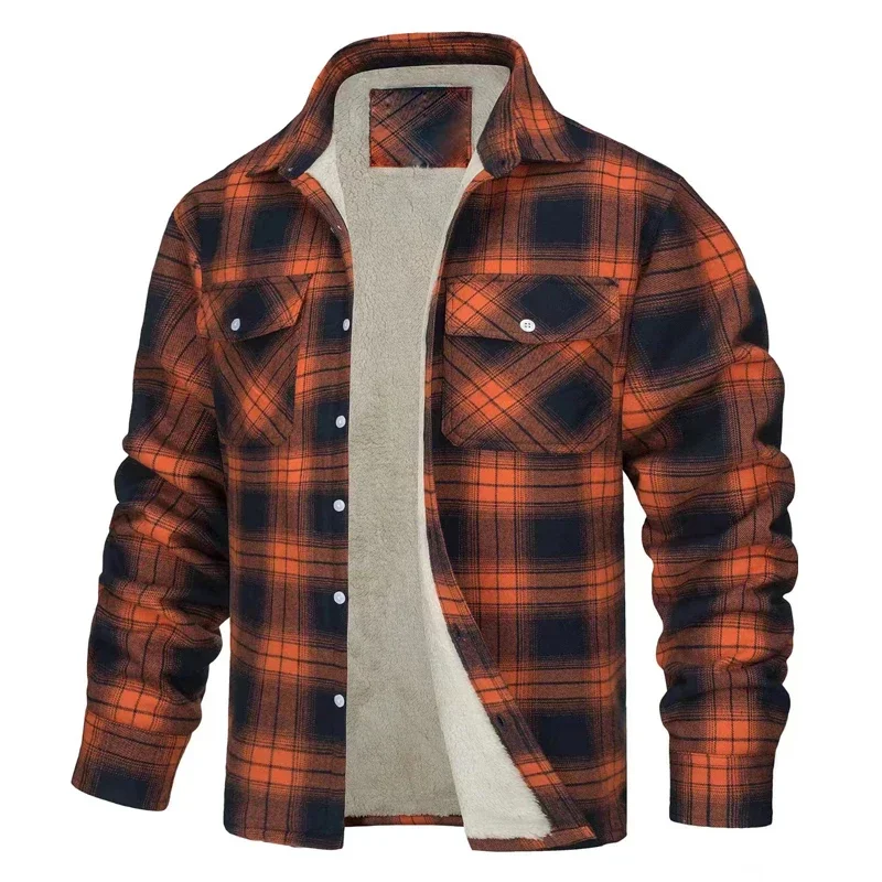 

Men's Fleece Plaid Jacket Casual Loose Cotton Jacket Thicken Lining Flannel Warm Outwear Autumn Winter Work Coat Outerwear S-5XL