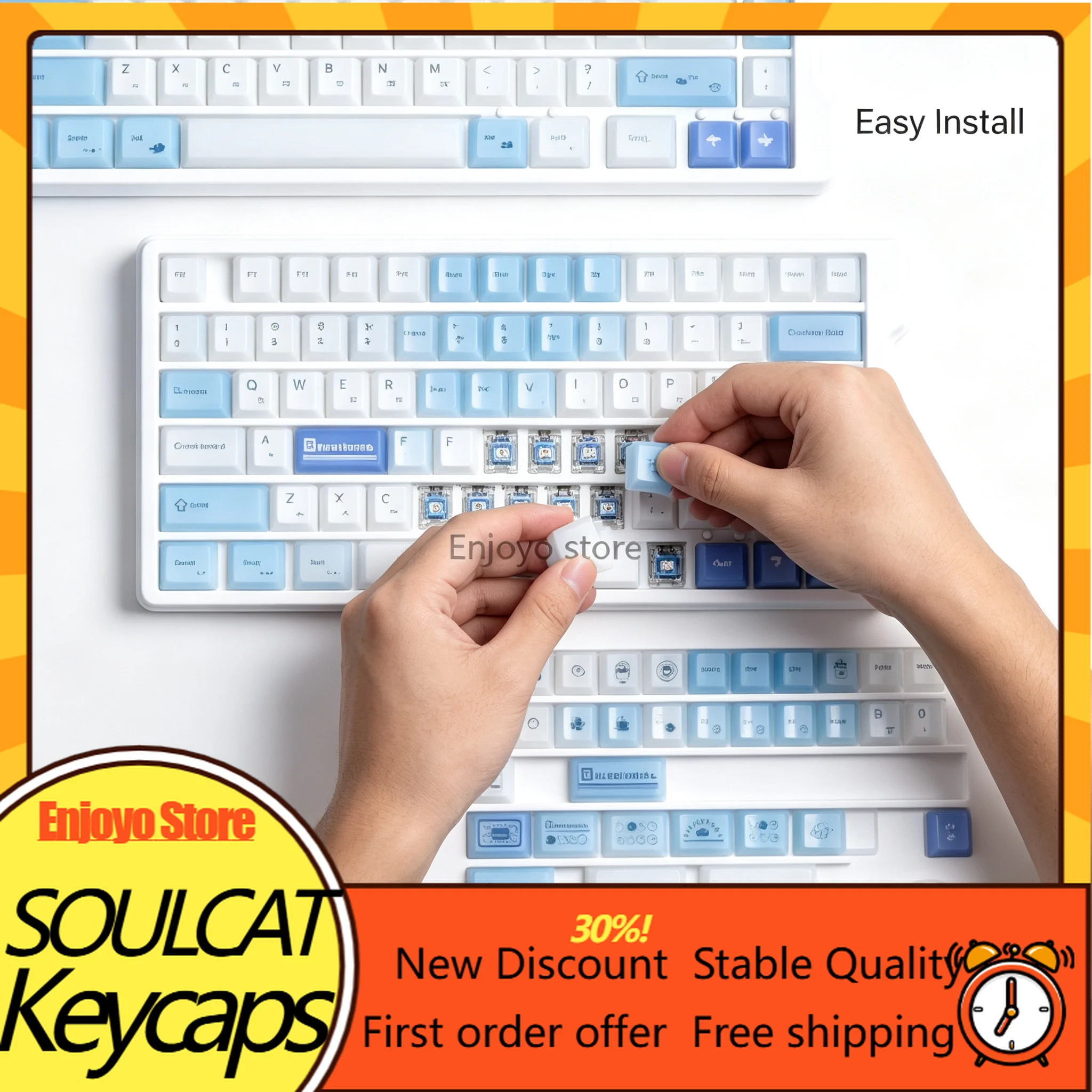 SOULCAT Blueberry Milk Keycaps Set Cherry Profile PC Material Glossy Translucent Milky Aesthetic Compatible Mechanical Keyboard
