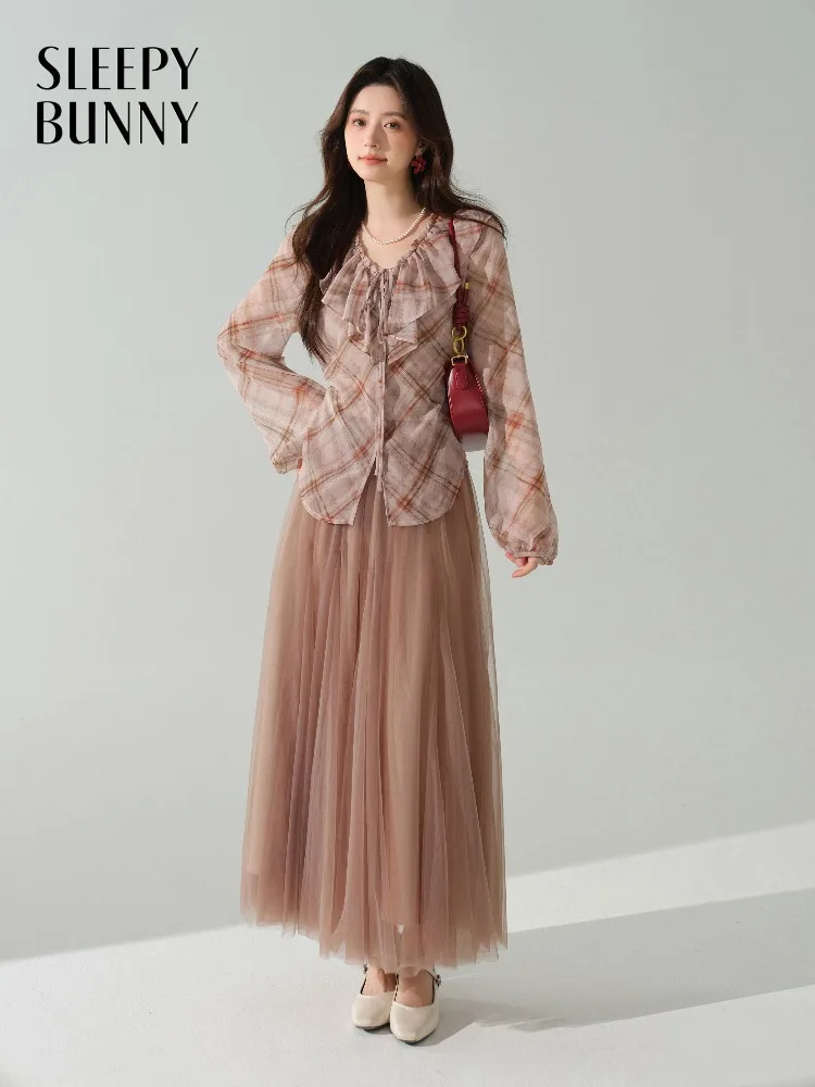 

Винтажная клетчатая блузка для женщин, элегантная рубашка с рюшами и v-образным вырезом, утягивающий топ с рукавами-фонариками для осени, модная повседневная офисная одежда