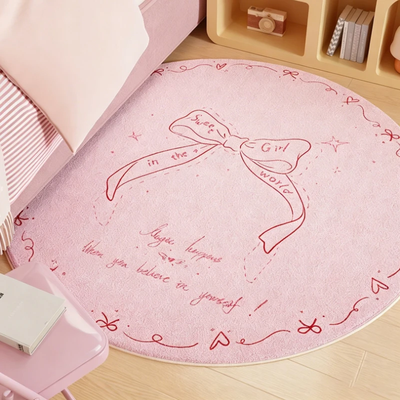 Pink Round Rug Bedroom Carpet Soft Fluffy Floor Mat Dopamine Rugs Large Size Bedside Carpets Sweet Girl Home Decoration Alfombra