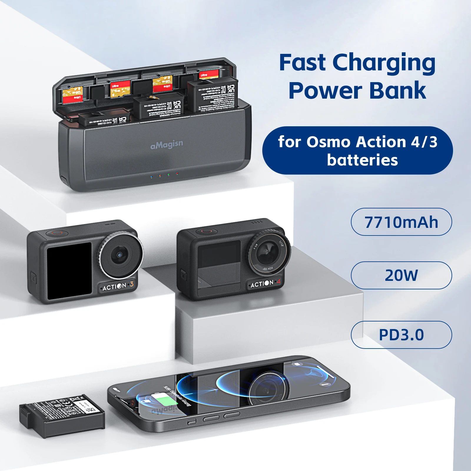 for DJI Osmo Action 4/3 Fast Charging Box Mobile Power Charger Sports Camera Accessories