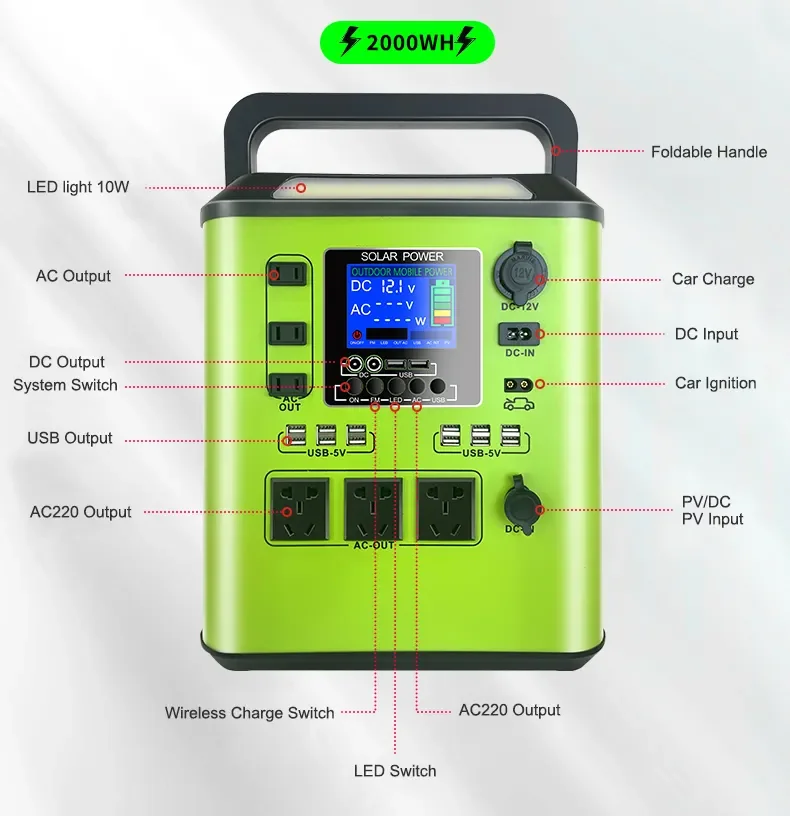 1500w 2000W 3000w Golden Supplier Rechargeable Lighting Portable Solar Power Station lithium battery With  Wireless Charging