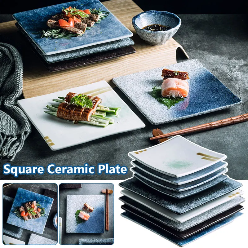 

Japanese Style Square Dish Plate Ceramic Barbecue Steak Western Food Plate Snack Sushi Plate Restaurant Decor Tableware Bowls